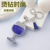 Cross-border hot-selling korean velvet diamond-encrusted red wine glass tassel keychain bag hanging fashion hot diamond luggage pendant