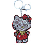Kitty cat keychain - korean velvet hotfix rhinestone classic bowknot design - girly handbag accessory