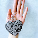 Black and white heart keychain accessory - korean velvet leather full rhinestone - couple/girlfriend luggage & purse decoration charm