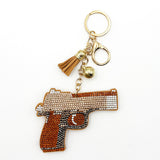 Diamond-studded pistol keychain - european & american style tassel metal charm - bag accessory - cross-border hot seller