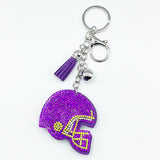 Hotfix rhinestone football helmet keychain - tassel diamond bag charm - cross-border bestselling jewelry
