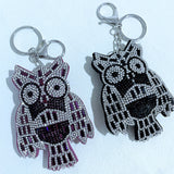 Cross-border hot-selling diamond-encrusted owl women's bag pendant fashion korean velvet hot diamond two-color diamond keychain wholesale