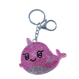 Korean velvet hotfix rhinestone pink whale keychain - cute marine animal, healing style, bag charm, cross-border hot seller