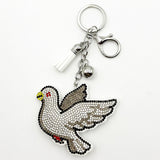 Diamond-studded peace dove keychain - european & american style tassel metal charm - bag accessory - cross-border hot seller