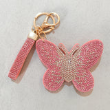 Full diamond gradient butterfly korean velvet bag charm, luxury sparkling rhinestone keychain, women's handbag accessory, cross-border e-commerce