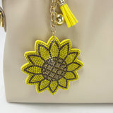 Creative diamond-studded sunflower keychain - fashionable tassel bag charm for women
