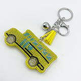 New diamond-studded school bus keychain, fashionable bag charm, tassel metal creative accessory - cross-border hot seller