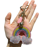 Creative rainbow hotfix rhinestone keychain fashion korean velvet bag couple tassel pendant new car ornament