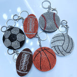 Sports-themed korean velvet hotfix rhinestone ball keychain - basketball, football, volleyball, baseball bag charm