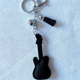 Cross-border hot seller: korean velvet guitar hotfix rhinestone keychain - trendy bag charm, musical instrument style accessory pendant