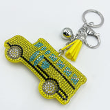 New diamond-studded school bus keychain, fashionable bag charm, tassel metal creative accessory - cross-border hot seller