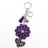 New arrival diamond-encrusted purple daisy flower keychain tassel metal bag pendant cross-border hot-selling model