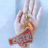 Cross-border letter cheer keychain korean velvet hot diamond cheer gift diamond-encrusted horn pattern bag key chain