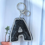 Korean velvet double-sided hot diamond letter keychain luggage luggage tag double-sided flash school bag accessories letter outfit