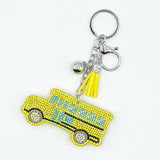 New diamond-studded school bus keychain, fashionable bag charm, tassel metal creative accessory - cross-border hot seller
