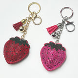 Rhinestone strawberry keychain tassel charm - cute girl's bag accessory, diamond-studded fashion pendant