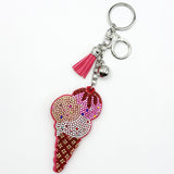 Diamond-studded ice cream keychain - european & american style tassel metal charm - bag accessory - cross-border hot seller
