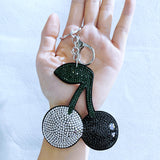 Cherry hotfix rhinestone keychain, korean velvet rhinestone fruit bag charm, color block sweet bag accessory, lightweight