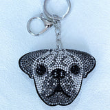 Korean velvet cartoon puppy head animal keychain leather hotfix rhinestone aliexpress fashion bag accessories wholesale