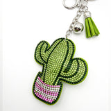 Diamond-studded cactus keychain - european & american style tassel metal charm - bag accessory - cross-border hot seller