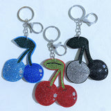 Cherry hotfix rhinestone keychain, korean velvet rhinestone fruit bag charm, color block sweet bag accessory, lightweight