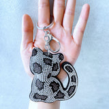 Leopard print cat hotfix rhinestone keychain, korean velvet polka dot diamond pendant, unique minimalist cat-themed bag charm