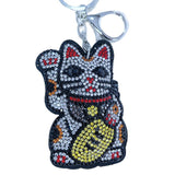 Cross-border popular bring in wealth and treasure cat keychain korean velvet hot diamond bag decoration chinese mascot key chain