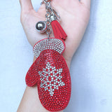 Christmas season hot seller: korean velvet rhinestone glove keychain - christmas gift theme bag charm, winter holiday gift