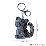 Leopard print cat hotfix rhinestone keychain, korean velvet polka dot diamond pendant, unique minimalist cat-themed bag charm