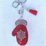 Christmas season hot seller: korean velvet rhinestone glove keychain - christmas gift theme bag charm, winter holiday gift