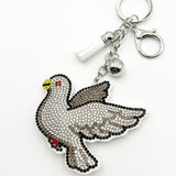 Diamond-studded peace dove keychain - european & american style tassel metal charm - bag accessory - cross-border hot seller