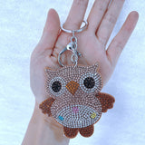 Owl keychain - korean velvet hotfix rhinestone bag charm - "eye of wisdom" design cute luggage & bag accessories