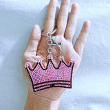 Pink crown hotfix rhinestone keychain, korean velvet diamond pendant, ultra-light girly heart bag charm, fashion gift