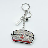 Diamond-studded nurse cap keychain - stylish tassel metal charm - healthcare professional holiday gift - cross-border bestseller