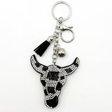 Diamond-studded bull head keychain - european & american style tassel metal charm - bag accessory - cross-border hot seller