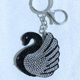 Swan hotfix rhinestone keychain, korean velvet rhinestone pendant, elegant and sophisticated style bag charm, lightweight and durable