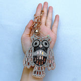 Cross-border creative korean velvet leather hot diamond owl keychain diamond-encrusted tassel car pendant bag box pendant