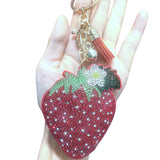 Cross-border hot-selling tassel strawberry women's bag pendant fashion korean velvet hot two-color diamond keychain wholesale