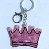 Pink crown hotfix rhinestone keychain, korean velvet diamond pendant, ultra-light girly heart bag charm, fashion gift
