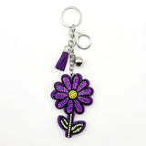 New arrival diamond-encrusted purple daisy flower keychain tassel metal bag pendant cross-border hot-selling model
