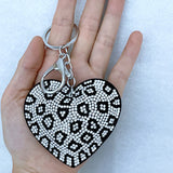 Diamond-shaped leopard print heart keychain korean velvet hot diamond pants chain waist decoration wild sweet cool style bag pendant