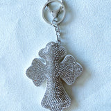 Korean velvet cross hot diamond keychain, retro religious style jewelry, punk luggage hanging chain, cross-border exclusive supply