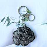 Premium grey rose hotfix rhinestone keychain - korean velvet ultra-light embossed charm - bag & jewelry accessories
