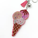 Diamond-studded ice cream keychain - european & american style tassel metal charm - bag accessory - cross-border hot seller
