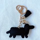 Factory direct hot-selling new creative korean velvet rhinestone dachshund dog keychain hotfix rhinestone bag charm wholesale