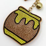Diamond-studded honey pot keychain - european & american style tassel metal charm - bag accessory - cross-border hot seller