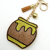 Diamond-studded honey pot keychain - european & american style tassel metal charm - bag accessory - cross-border hot seller
