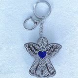 Korean velvet rhinestone angel heart keychain - bestie & couple guardian bag charm - car blessing interior accessory
