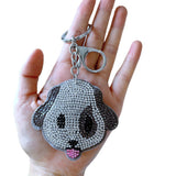 Cute tongue-out puppy korean velvet keychain - playful animal felt hotfix rhinestone bag accessory, car decoration gift