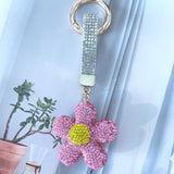 Clay sunflower keychain with rhinestone accents - radiant floral design for bags, backpacks, and more - sunny-themed gift